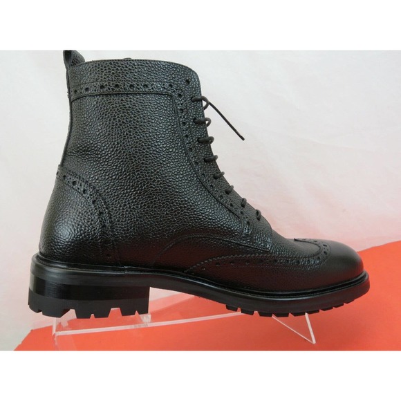 ROBERTO CAVALLI BLACK GRAINED LEATHER LOGO BROGUE LACE COMBAT BOOTS 41 / 8 ITALY main image 6